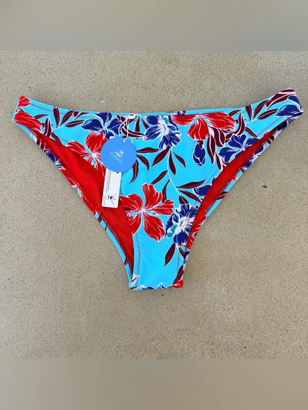 NWT Cupshe Floral Bikini Bottom Low Rise Swimwear Tropical Cheeky Large Red Blue